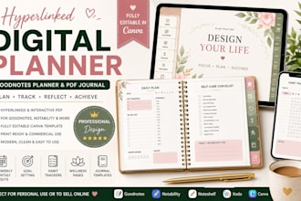 design hyperlinked digital planner, goodnotes planner etsy digital planner