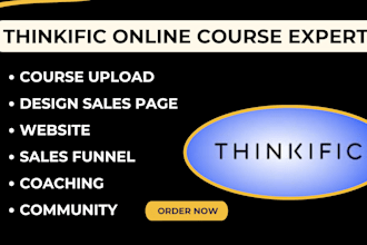 upload, setup thinkific online course website, coaching, community thinkific