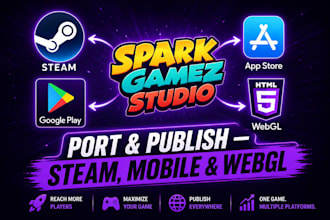 port and publish your finished unity game to steam mobile or webgl