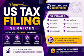 prepare and file accurate US tax returns for individuals llcs, business and 1120