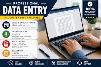 do accurate data entry, urdu english typing, PDF to word