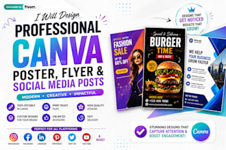 design a professional canva poster, flyer and social media post