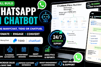build ai  whatsapp chatbot using manychat, tidio or chatfuel