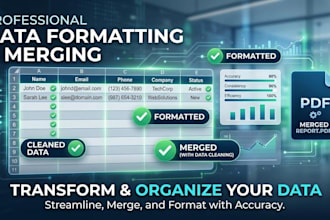 clean , format, merge excel and pdf data