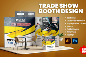 design trade show booth, back drop banner, exhibition display and event signage
