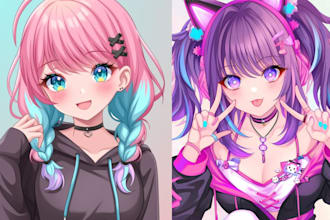 draw anime pfp illustration for original character, fanart, vtuber, avatar icon