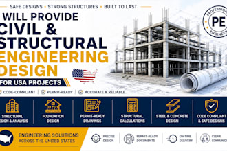 provide civil and structural engineering design for USA projects pe