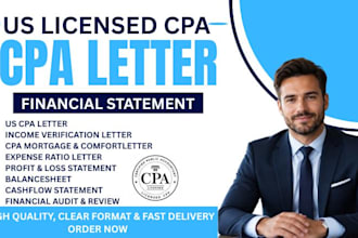 prepare US CPA letter income verification CPA mortgage expense ratio letter