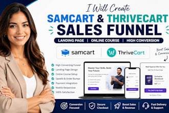 design samcart thrivecart sales funnel, samcart landing page, online course