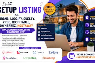 setup listing on airbnb, lodgify, guesty, vrbo, hospitable, ownerrez, hostaway