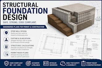 design structural foundation plans, stem wall and footing for permit
