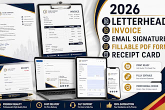 design 2026 lettterhead, invoice email signature filable pdf form receipt card