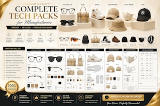 design eyewear,bag,shoe,cap,hat techpack with full techpack for manufacturing