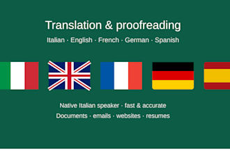 translate and correct from and to italian, english, french, spanish and german