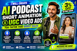 create ai podcast short animation and ugc video ads for tik tok that boost sales