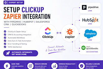 setup clickup zapier integration with pipedrive hubspot salesfoce crm quickbooks