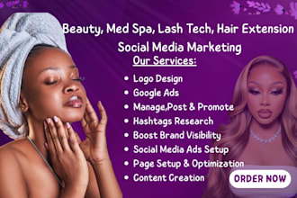 be your beauty, med spa, lash tech hair extension social media marketing manager