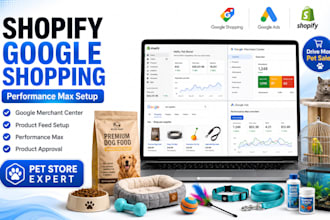 create shopify google shopping feed pet store performance max campaign setup