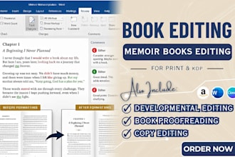 developmental and copy edit, memoir book editing for print and KDP