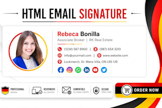 design clickable HTML email signature with animated  logo for business
