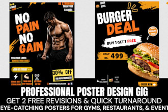 design professional posters for gym, restaurant, and events