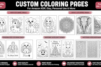 custom coloring pages for kids and adults on amazon KDP