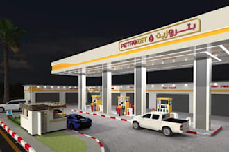 design 3d filling station gas station shopping comp car park charging rendering