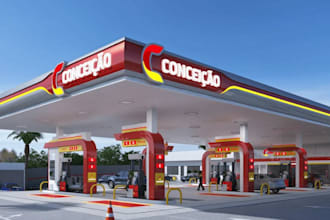 design 3d filling station gas station convenience store  charging port rendering