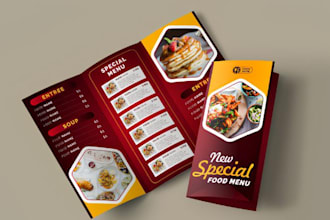 design professional bar cafe menu, cocktail drink menu and trifold food menu