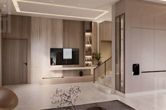 design modern TV wall, media wall, and living room 3d interior