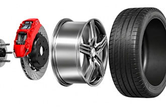 design realistic 3d wheels, rims, tires, and brake discs for cars and bikes