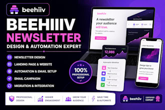 design beehiiv newsletter, beehiiv landing page, website, email marketing