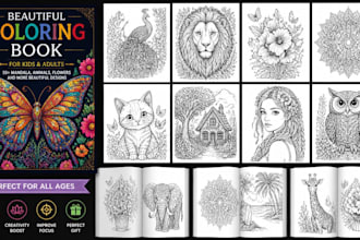 coloring book pages and book cover for amazon KDP