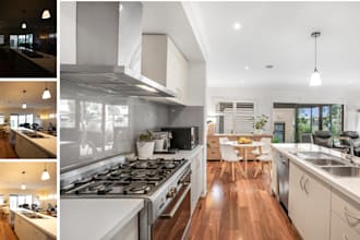 do hdr real estate photo editing, flambient blending sky replacement, retouching