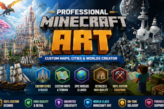 design minecraft art, pixel illustrations, and game assets