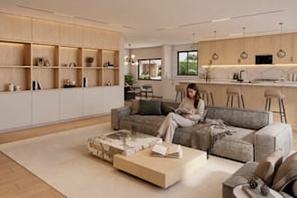 create modern residential interior design with 3d rendering