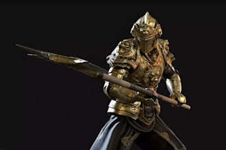 3d epic warrior character for live server game,heavy armor,medieval,fantasy art