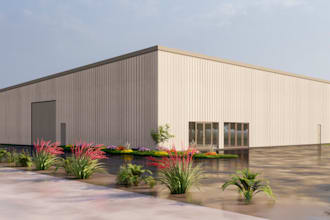 design cgi 3d mini warehouse, storage room, warehouse layout, warehouse exterior