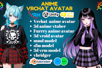 make custom vrchat avatar, 3d anime avatar, furry vrchat model vrm vtuber avatar