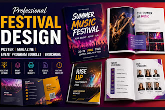 design festival poster, magazine, event program booklet and brochure