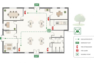 create a evacuation plan emergency exit map and life safety