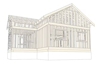 turn 2d sketch to revit model, parametric bim of frame house, rafter roof design