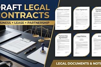 draft business contract, lease agreement, partnership agreement and legal notice