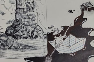 create unique art works and ink illustration with thought and meaning