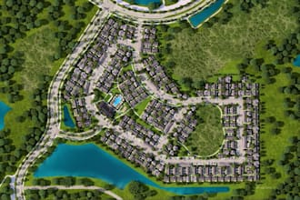 design 3d residential masterplan urban planning site plan layout aerial render