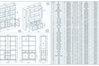 create woodworking millwork shop drawing  furniture design and cut list