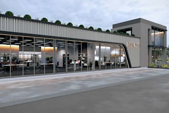 restyle 3d strip mall,outdoor dining,bistro furniture,urban greenery,planter bed
