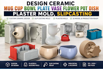 design ceramic mug cup bowl plate vase flower pot dish plaster mold, slipcasting