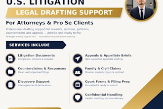 draft lawsuits, motions, petitions, counterclaims and appeals