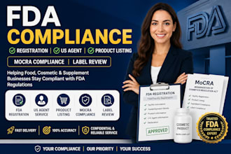 do fda registration, US agent, product listing, mocra compliance, label review
